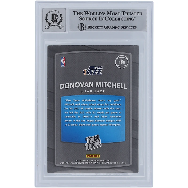 Donovan Mitchell Utah Jazz Autographié 2017-18 Panini Donruss Classé Rookie Encre Jaune #188 Beckett Fanatics Witnessed Authenticated 10 Rookie Card