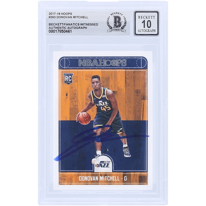 Carte de recrue Panini Hoops n° 263 Beckett autographiée par Donovan Mitchell, Utah Jazz, 2017-2018, authentifiée et témoin des fanatiques