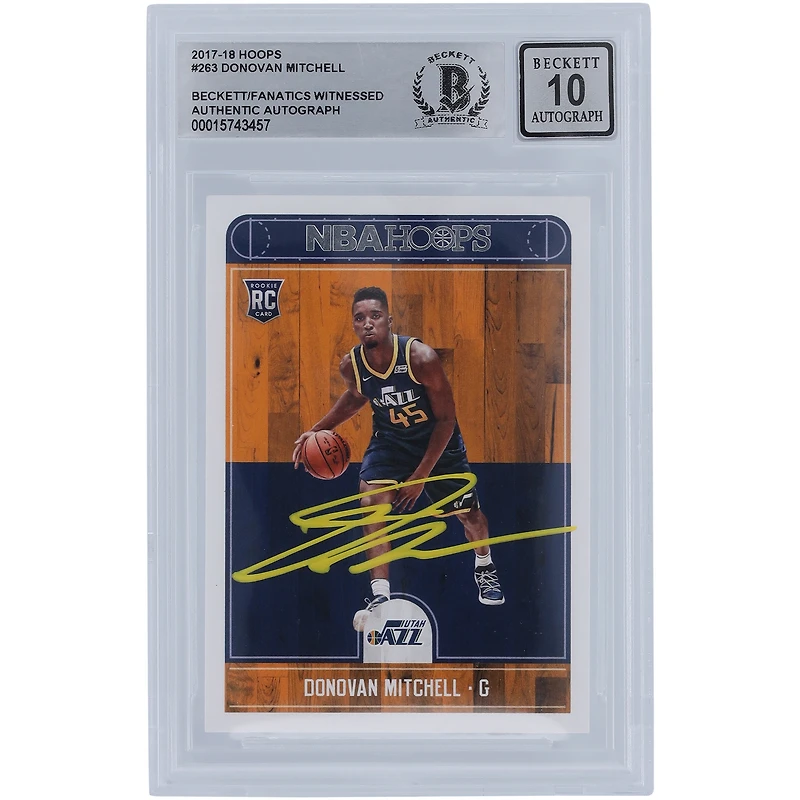 Donovan Mitchell Utah Jazz Autographed 2017-18 Panini Hoops Yellow Ink #263 Beckett Fanatics Witnessed Authenticated 10 Rookie Card