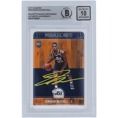 Donovan Mitchell Utah Jazz Autographed 2017-18 Panini Hoops Yellow Ink #263 Beckett Fanatics Witnessed Authenticated 10 Rookie Card