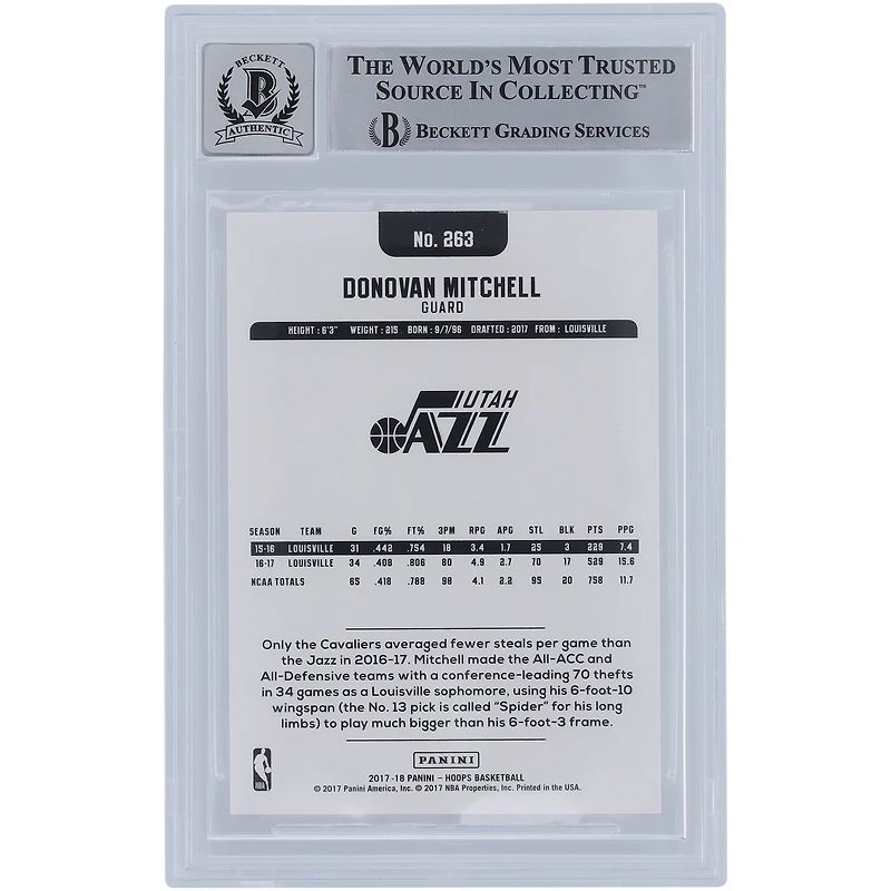 Donovan Mitchell Utah Jazz Autographed 2017-18 Panini Hoops Yellow Ink #263 Beckett Fanatics Witnessed Authenticated 9/10 Rookie Card
