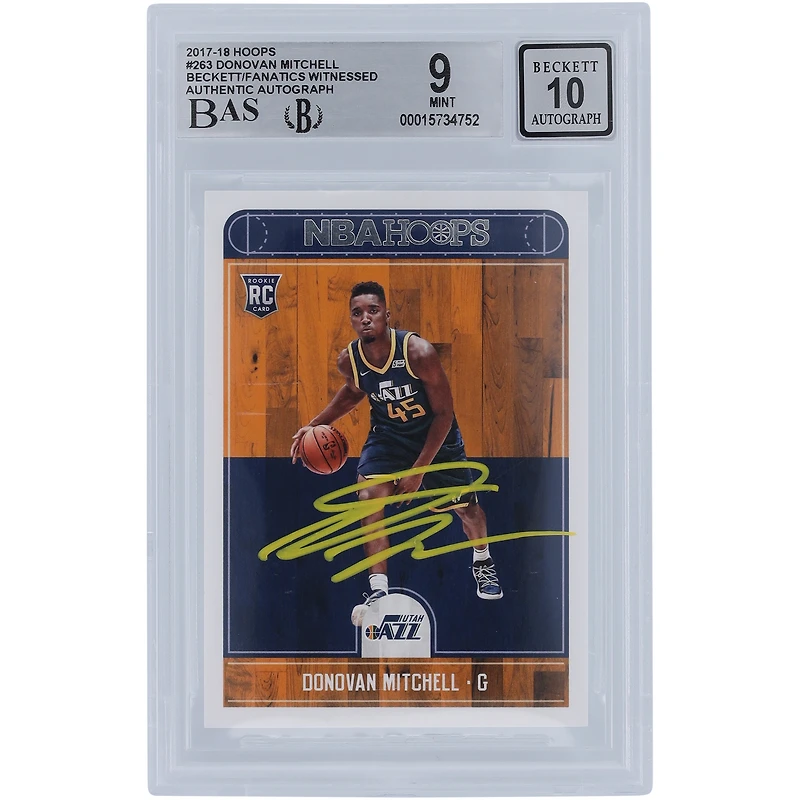 Donovan Mitchell Utah Jazz Autographed 2017-18 Panini Hoops Yellow Ink #263 Beckett Fanatics Witnessed Authenticated 9/10 Rookie Card