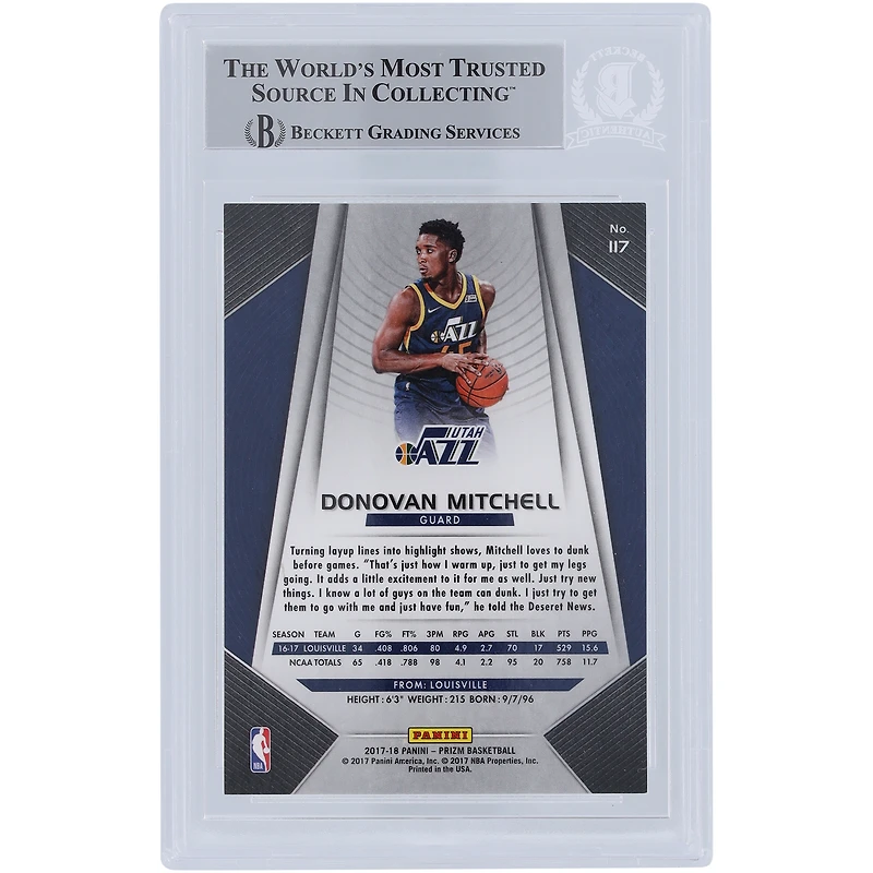 Donovan Mitchell Utah Jazz Autographed 2017-18 Panini Prizm #117 Beckett Fanatics Witnessed Authenticated Rookie Card with ''SPIDA'' Inscription