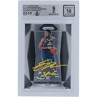 Carte de recrue 9/10 authentifiée 2017-18 Panini Prizm Yellow Ink #117 Beckett Fanatics Witnessed avec inscription « Spida » de Donovan Mitchell Utah Jazz