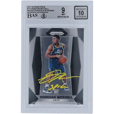 Donovan Mitchell Utah Jazz Autographed 2017-18 Panini Prizm Yellow Ink #117 Beckett Fanatics Witnessed Authenticated 9/10 Rookie Card with "Spida" Inscription