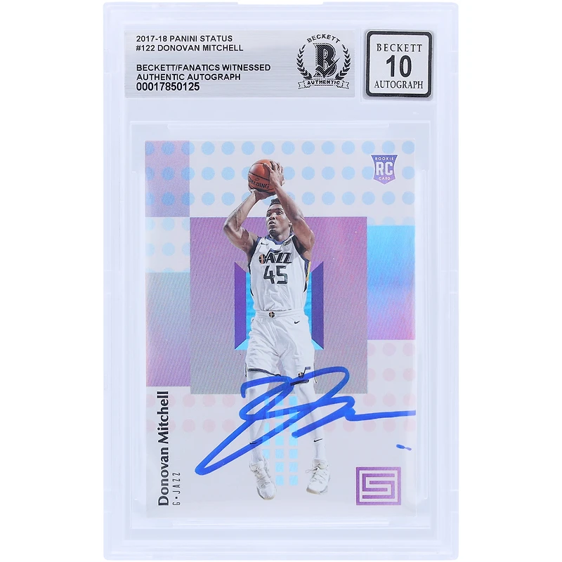 Carte de recrue Panini autographiée 2017-18 de Donovan Mitchell, numéro 122, signée Beckett Fanatics, authentifiée et témoin