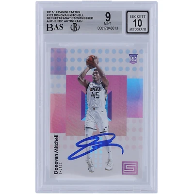 Donovan Mitchell Utah Jazz Autographed 2017-18 Panini Status #122 Beckett Fanatics Witnessed Authenticated 9/10 Rookie Card