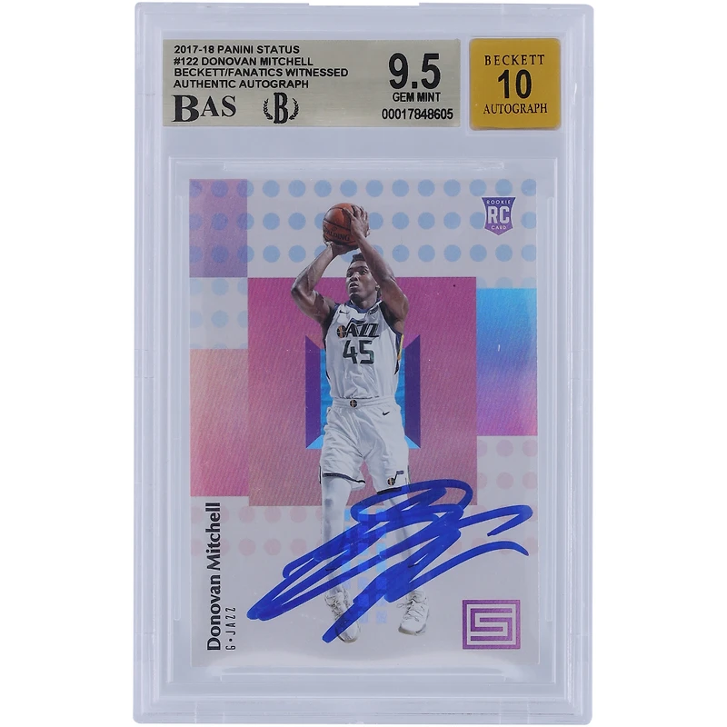 Carte de recrue autographiée Panini 2017-18 de Donovan Mitchell, numéro 122, signée Beckett Fanatics, certifiée 9,5/10