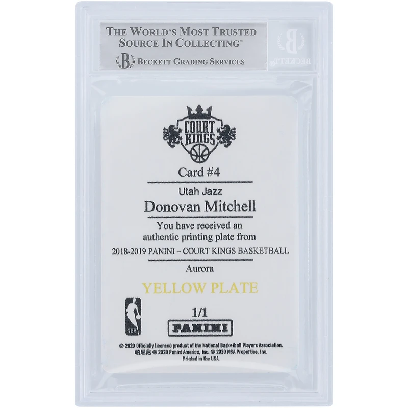 Donovan Mitchell Utah Jazz Autographed 2018-19 Panini Court Kings Yellow Printing Plate #4 #1/1 Beckett Fanatics Witnessed Authenticated Card 