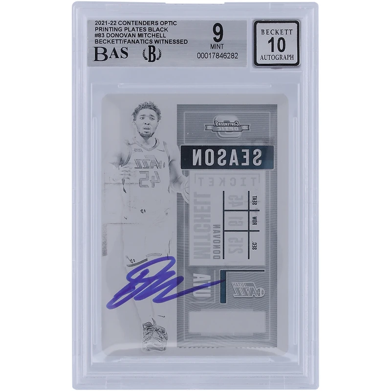 Donovan Mitchell Utah Jazz Autographié 2021-22 Panini Contenders Optic Black Impression Plaque #83 #1/1 Beckett Fanatics Witnessed Authenticated 9/10 Card