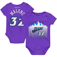 Infant Mitchell & Ness Karl Malone Purple Utah Jazz Hardwood Classics Name Number Bodysuit