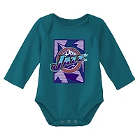 Infant Mitchell & Ness Purple/Teal Utah Jazz Hardwood Classics Bodysuits Cuffed Knit Hat Set
