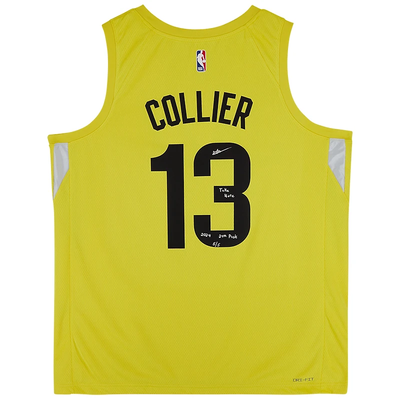 Isaiah Collier Utah Jazz Autographed Nike Gold Icon Swingman Jersey with "2024 29th Pick" & "Take Note" Inscriptions - Limited Edition #5/5