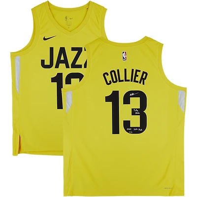 Isaiah Collier Utah Jazz Autographed Nike Gold Icon Swingman Jersey with "2024 29th Pick" & "Take Note" Inscriptions - Limited Edition of 5