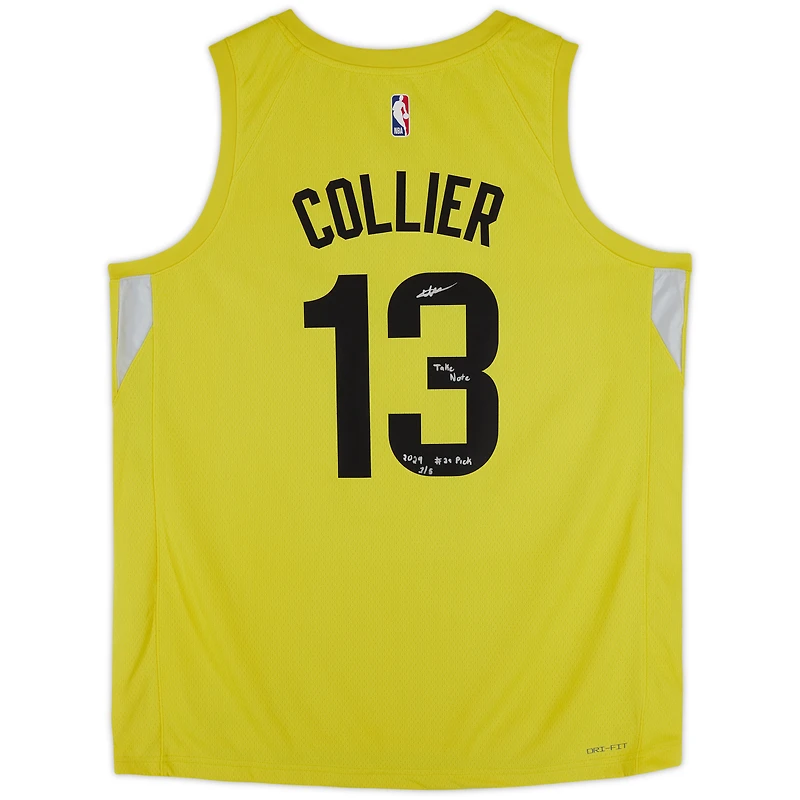 Isaiah Collier Utah Jazz Autographed Nike Gold Icon Swingman Jersey with "2024 #29 Pick" & "Take Note" Inscriptions - Limited Edition #1/5