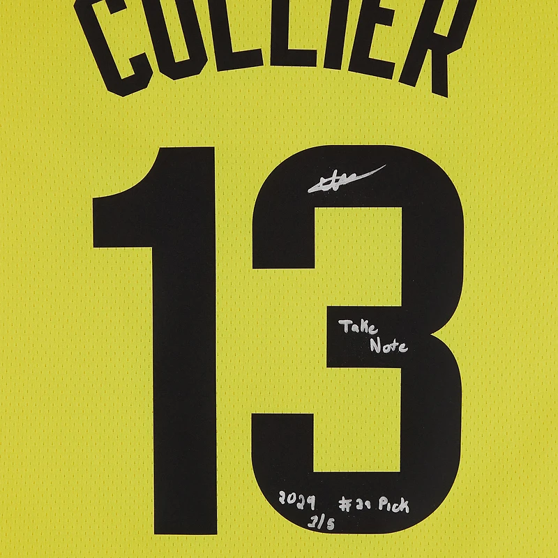 Isaiah Collier Utah Jazz Autographed Nike Gold Icon Swingman Jersey with "2024 #29 Pick" & "Take Note" Inscriptions - Limited Edition #1/5