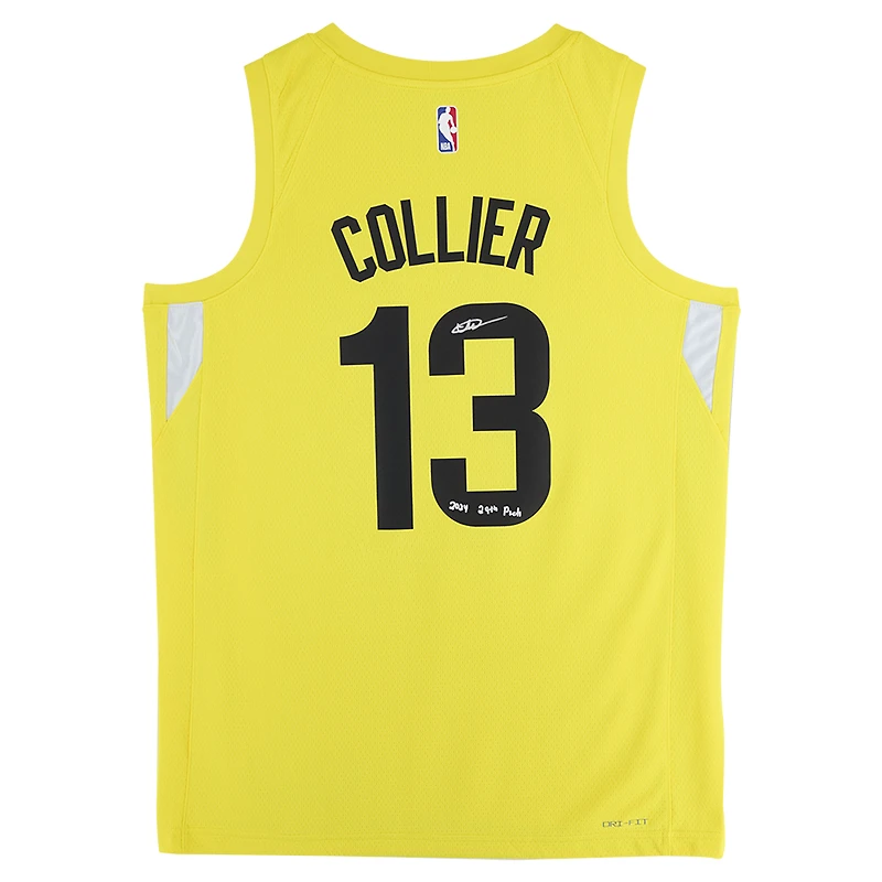 Maillot Nike Icon Swingman jaune dédicacé par Isaiah Collier des Utah Jazz pour la saison 2023-24, avec inscription « 29e choix »