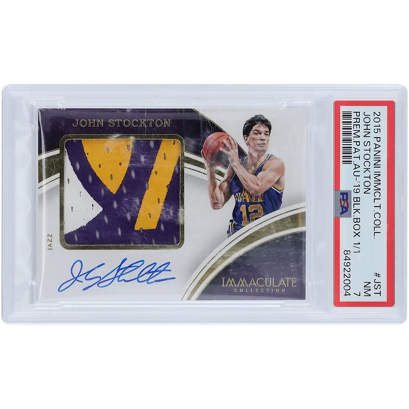 John Stockton Utah Jazz Autographed 2015-16 Panini Immaculate Collection Black Box Tri-Color Relic #PPA-JST #1/1 PSA Authenticated 7 Card 