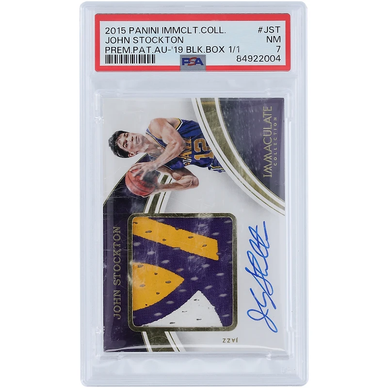 John Stockton Utah Jazz Autographed 2015-16 Panini Immaculate Collection Black Box Tri-Color Relic #PPA-JST #1/1 PSA Authenticated 7 Card 