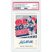 Carte autographiée de John Stockton (Utah Jazz) 2016-17 Panini Prestige Old School n° 12, n° 134/199, authentifiée par PSA.
