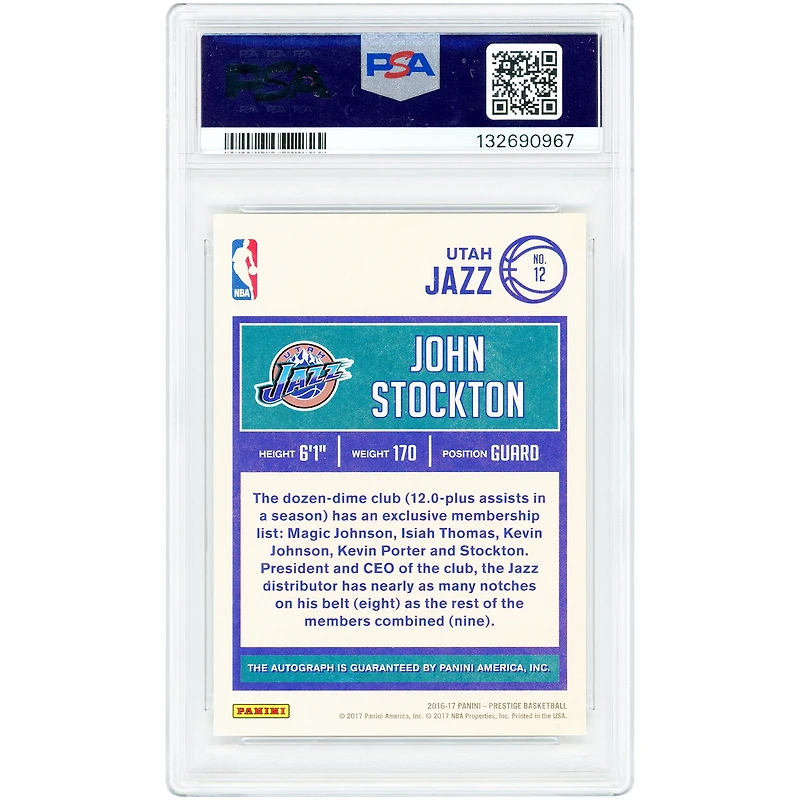 John Stockton Utah Jazz Autographed 2016-17 Panini Prestige Old School #12 #134/199 PSA Authenticated 10 Card
