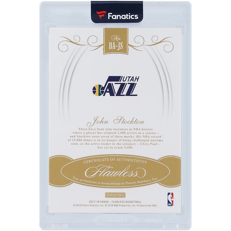 John Stockton Utah Jazz Autographed 2017-18 Panini Flawless Emerald #DA-JS #2/5 Card