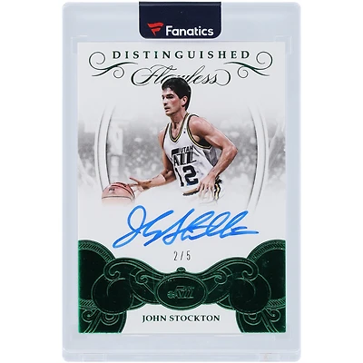 John Stockton Utah Jazz Autographed 2017-18 Panini Flawless Emerald #DA-JS #2/5 Card