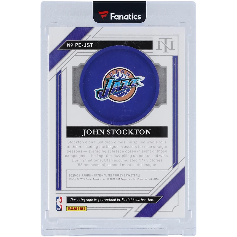 John Stockton Utah Jazz Autographed 2020-21 Panini National Treasures Peerless Signatures #PE-JST #45/49 Card