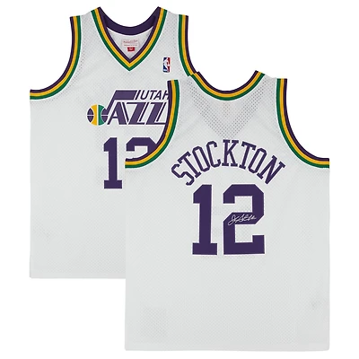 Maillot Swingman blanc autographié par John Stockton du Utah Jazz 1991-92 de Mitchell & Ness