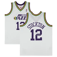 Maillot Swingman blanc autographié par John Stockton du Utah Jazz 1991-92 de Mitchell & Ness