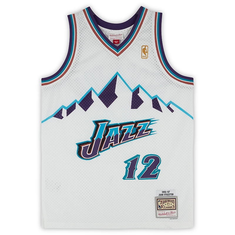Maillot Swingman blanc autographié par John Stockton du Utah Jazz - de Mitchell & Ness