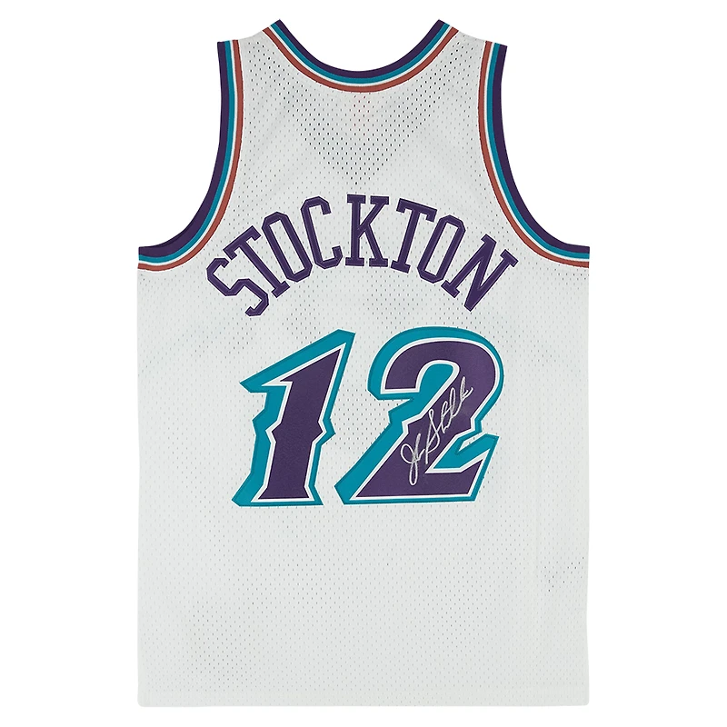 Maillot Swingman blanc autographié par John Stockton du Utah Jazz - de Mitchell & Ness