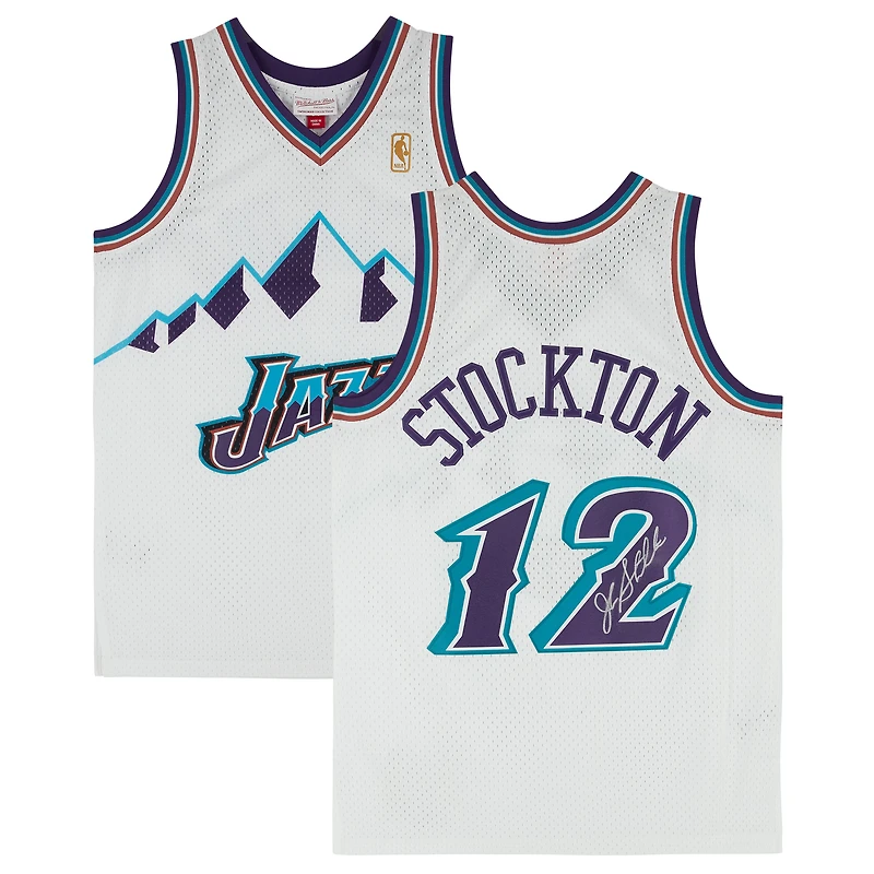 Maillot Swingman blanc autographié par John Stockton du Utah Jazz - de Mitchell & Ness