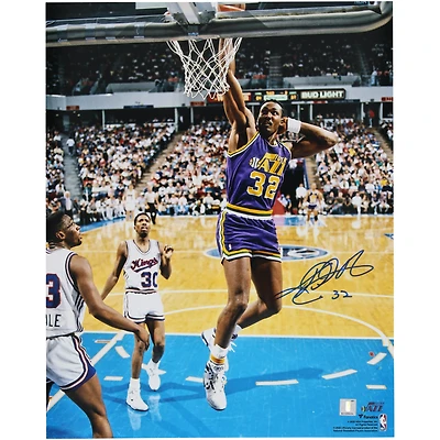 Karl Malone Utah Jazz Autographed 16" x 20" Signature Dunk vs Sacramento Kings Photograph 
