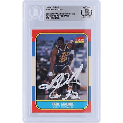 Karl Malone Utah Jazz Autographed 1986-87 Fleer White Ink #68 Beckett Fanatics Witnessed Authenticated Rookie Card