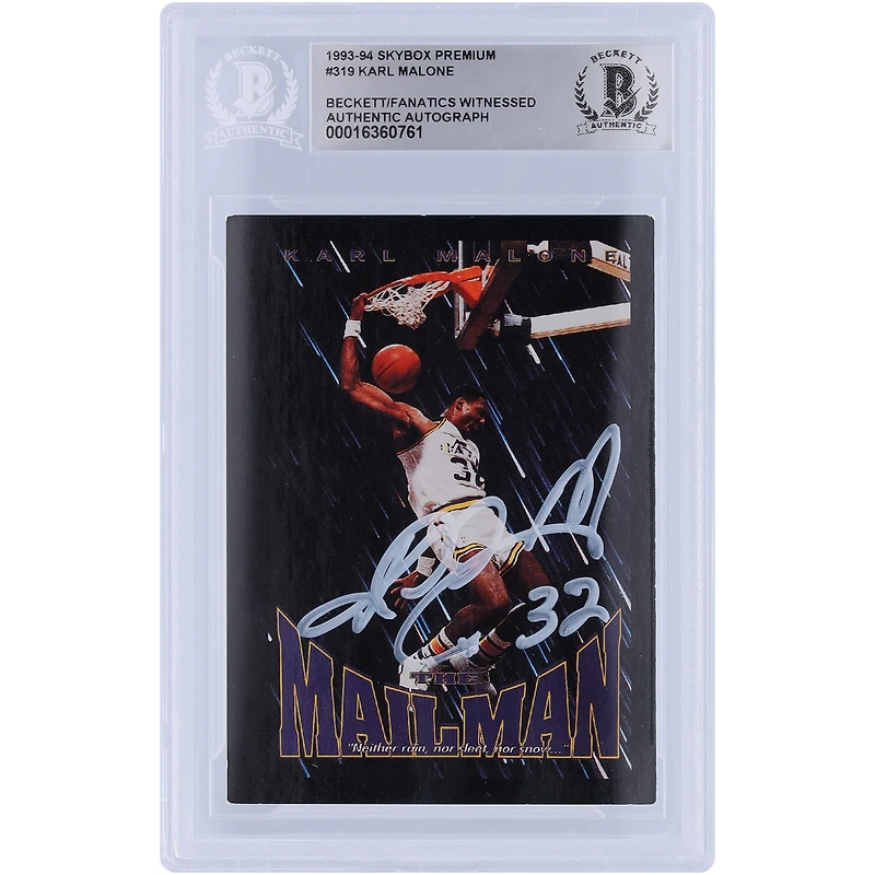Karl Malone Utah Jazz Autographed 1993-94 Skybox Premium #319 Beckett Fanatics Witnessed Authenticated Card 