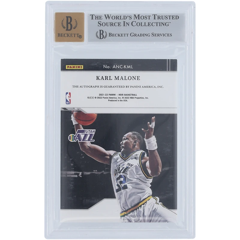 Karl Malone Utah Jazz Autographed 2021-22 Panini Noir Platinum #ANC-KML #6/10 BGS Authenticated 8.5/10 Card - 9.5,8,9,9 Subgrades