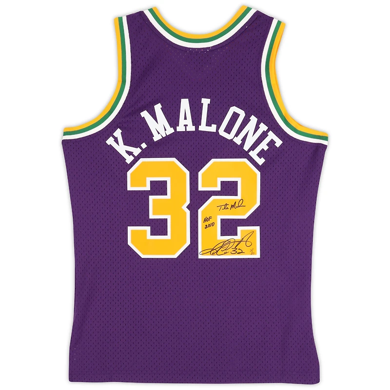 Karl Malone Utah Jazz Autographed Mitchell & Ness Purple 1991 Road Swingman Jersey with Multiple Inscriptions - Limited Edition of 10