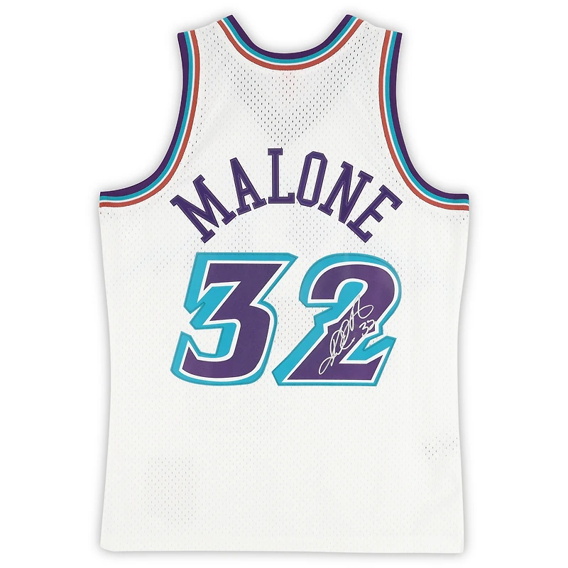 Karl Malone Utah Jazz Autographed Mitchell & Ness White 1996 Swingman Jersey