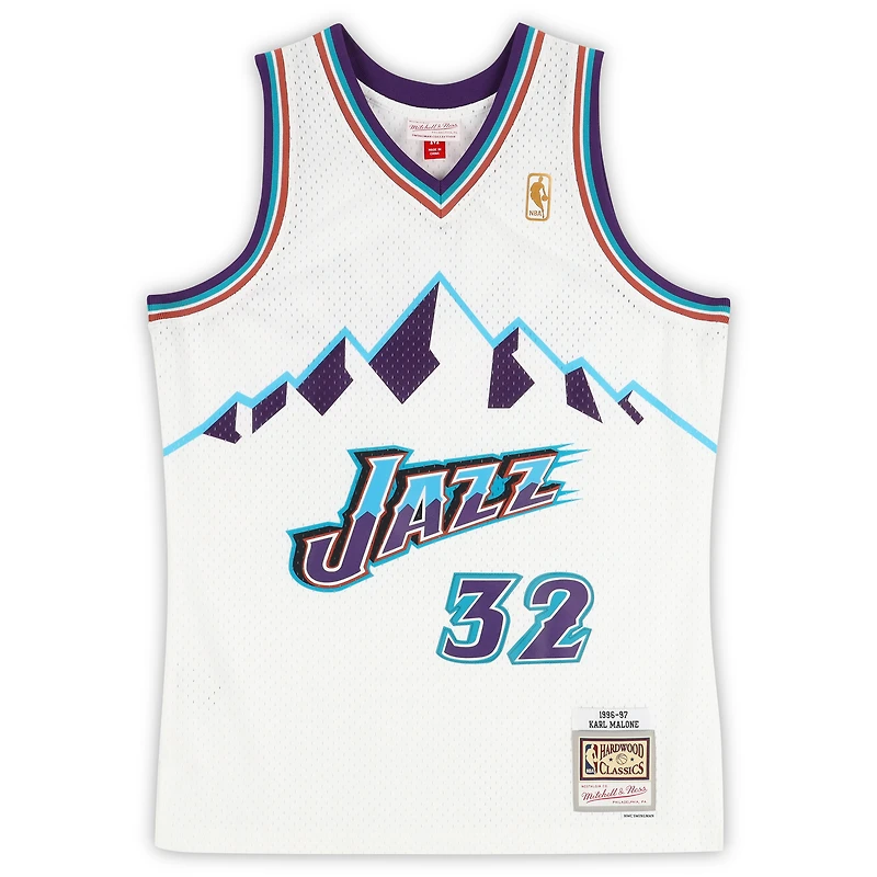 Karl Malone Utah Jazz Autographed Mitchell & Ness White 1996 Swingman Jersey