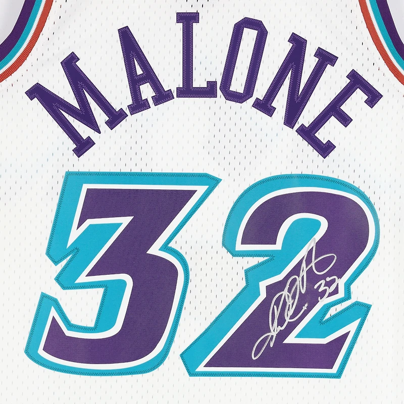 Karl Malone Utah Jazz Autographed Mitchell & Ness White 1996 Swingman Jersey
