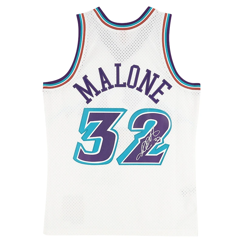 Karl Malone Utah Jazz Autographed Mitchell & Ness White 1996 Swingman Jersey