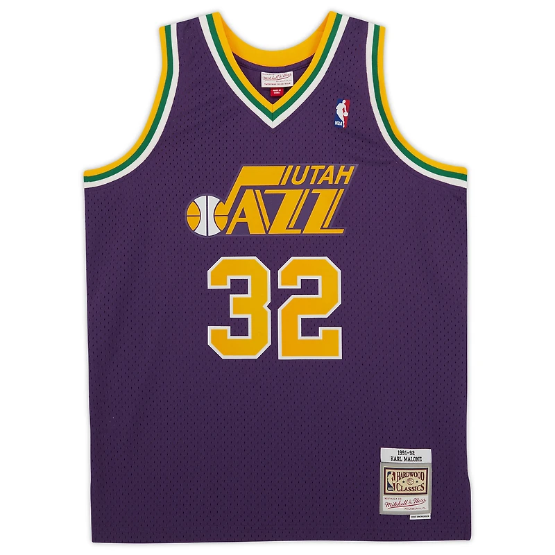 Maillot Swingman autographié violet Mitchell & Ness 1991-92 du Utah Jazz par Karl Malone
