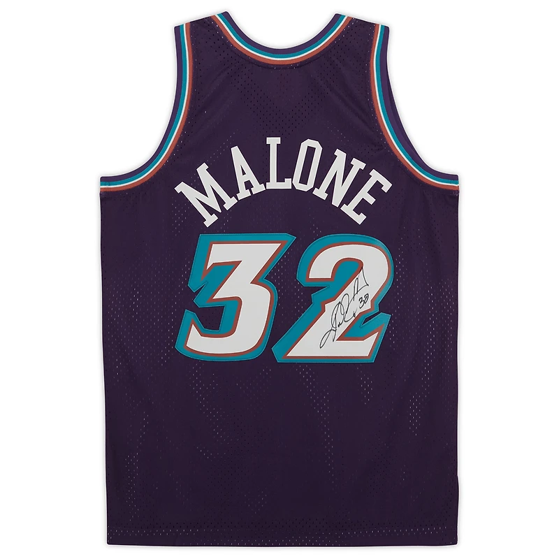 Karl Malone Utah Jazz Autographed Purple Mitchell & Ness 1996-97 Road Swingman Jersey
