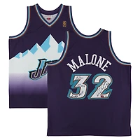 Karl Malone Utah Jazz Autographed Purple Mitchell & Ness 1996 Away Swingman Jersey with Multiple Inscriptions