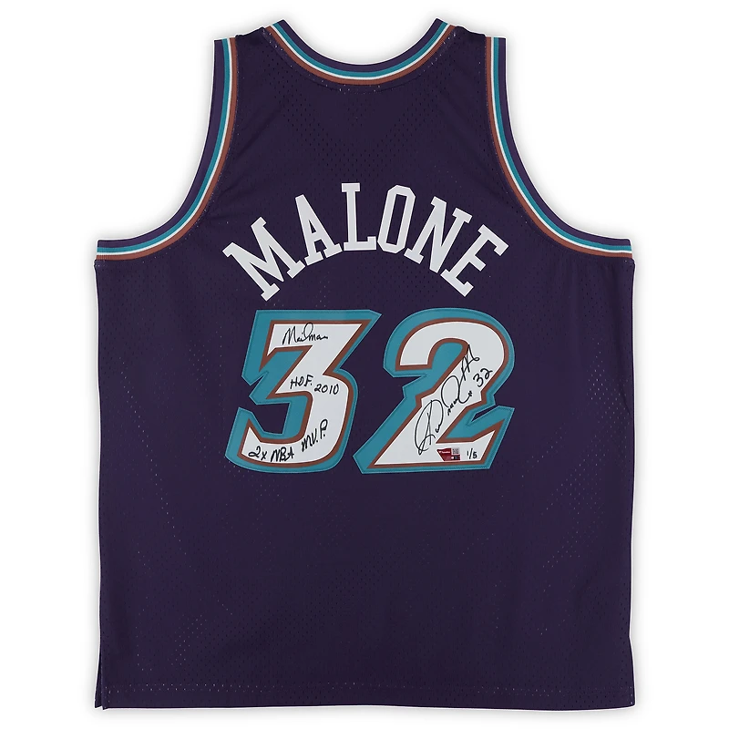Karl Malone Utah Jazz Autographed Purple Mitchell & Ness 1996 Away Swingman Jersey with Multiple Inscriptions