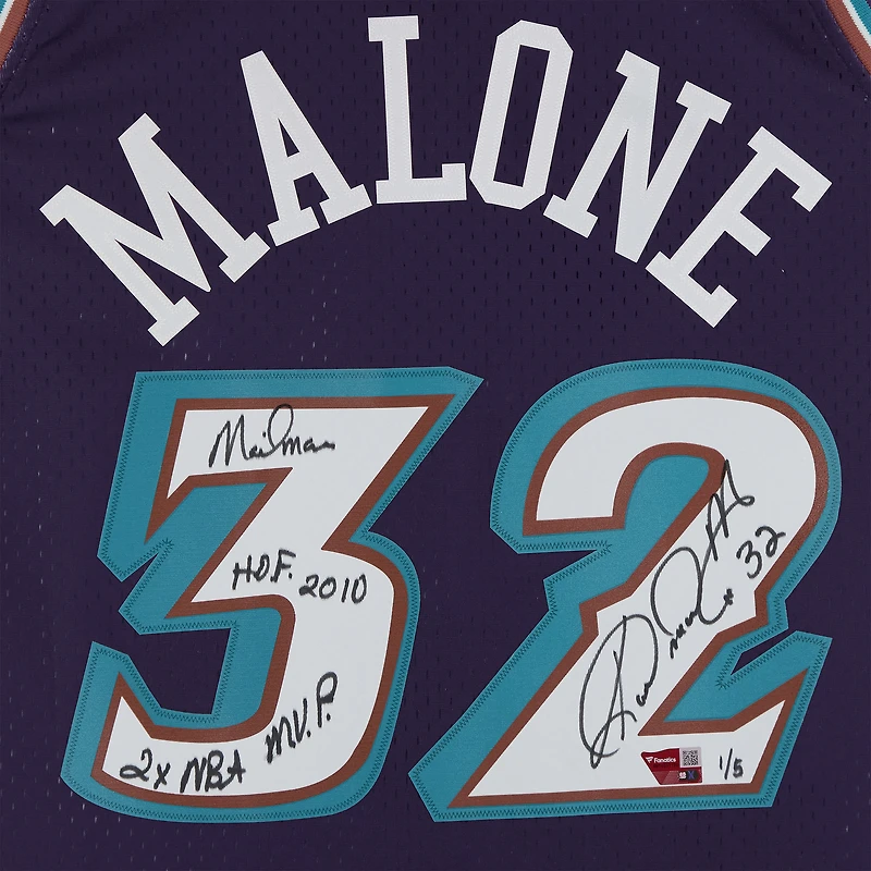 Karl Malone Utah Jazz Autographed Purple Mitchell & Ness 1996 Away Swingman Jersey with Multiple Inscriptions