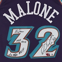 Karl Malone Utah Jazz Autographed Purple Mitchell & Ness 1996 Away Swingman Jersey with Multiple Inscriptions