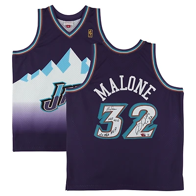 Karl Malone Utah Jazz Autographed Purple Mitchell & Ness 1996 Away Swingman Jersey with Multiple Inscriptions