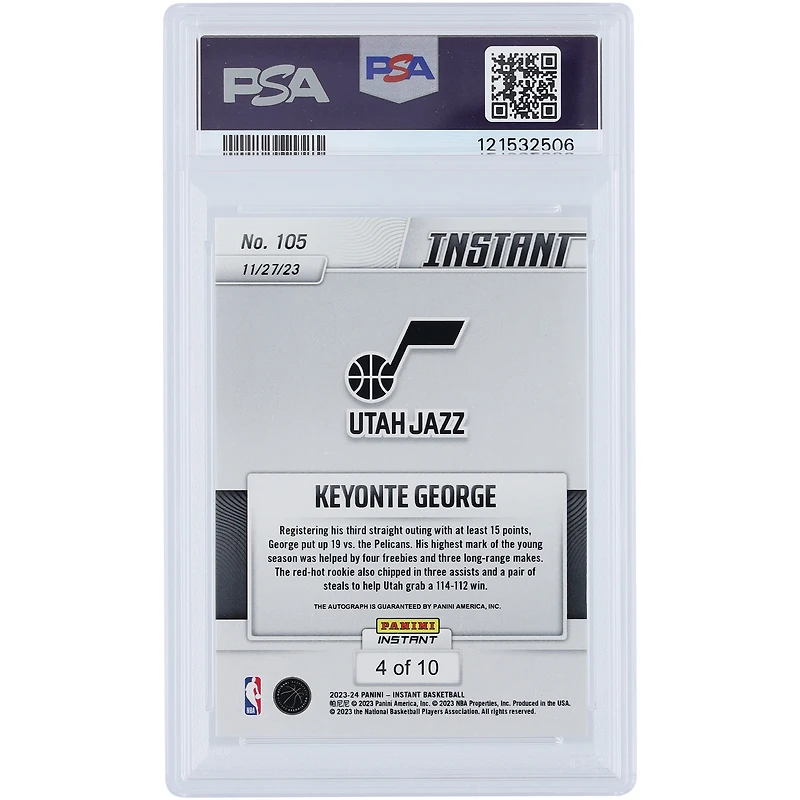 Keyonte George Utah Jazz Autographed 2023 Panini Instant Red White Blue #105 #4/10 PSA Authenticated 9 Rookie Card